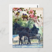 Amish Horse and Buggy Birdie Texture Briefkaart (Voorkant / Achterkant)