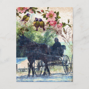 Amish Horse and Buggy Birdie Texture Briefkaart