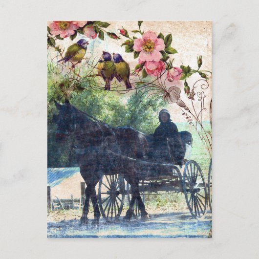 Amish Horse and Buggy Birdie Texture Briefkaart (Voorkant)