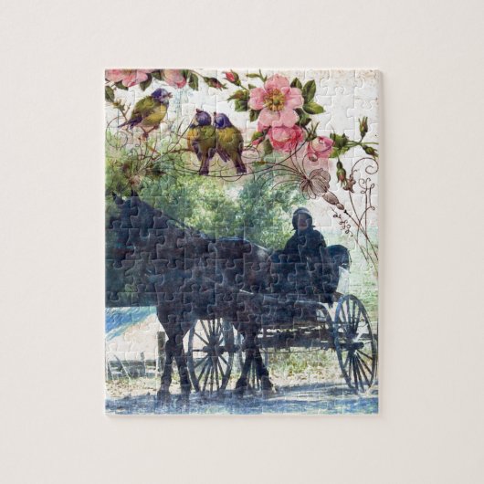 Amish Horse and Buggy Birdie Texture Legpuzzel (Verticaal)