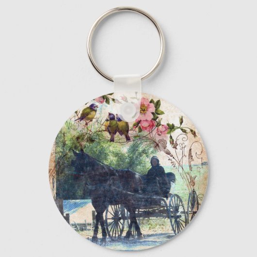Amish Horse and Buggy Birdie Texture Sleutelhanger (Voorkant)