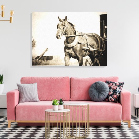 Amish Horse and Buggy in Sepia Canvas Afdruk (Insitu (Woonkamer))