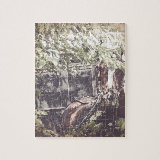 Amish Horse and Buggy in the Shade Legpuzzel (Verticaal)