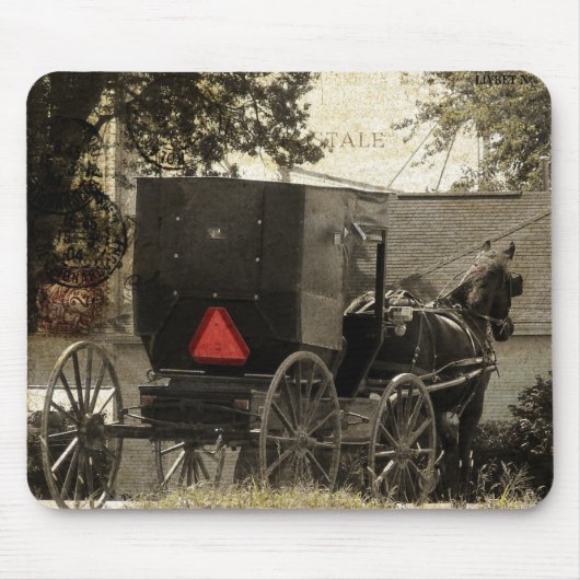 Amish Horse and Buggy Sepia Briefkaart Digital Art Muismat (Voorkant)