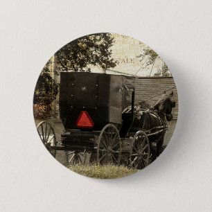 Amish Horse and Buggy Sepia Briefkaart Digital Art Ronde Button 5,7 Cm