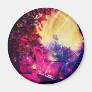 Amish Horse and Buggy Trippy Colorful Digital Art Magneet