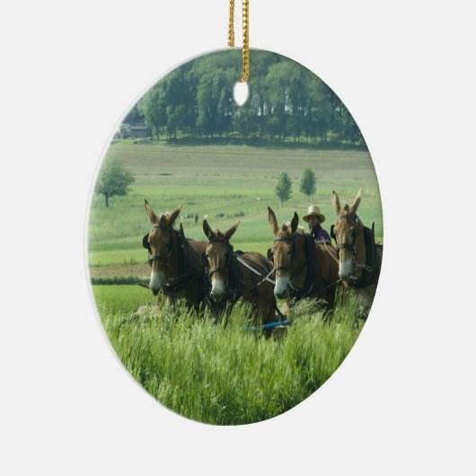 Amish Horse Drawn Plough Keramisch Ornament (Rechts)