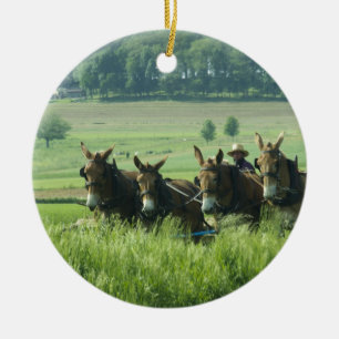 Amish Horse Drawn Plough Keramisch Ornament
