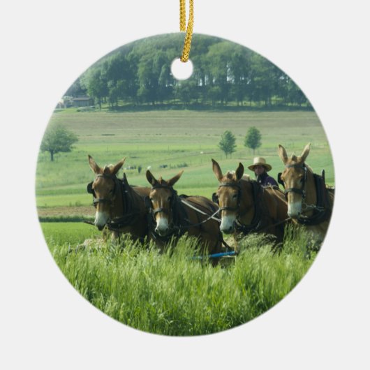 Amish Horse Drawn Plough Keramisch Ornament (Voorkant)