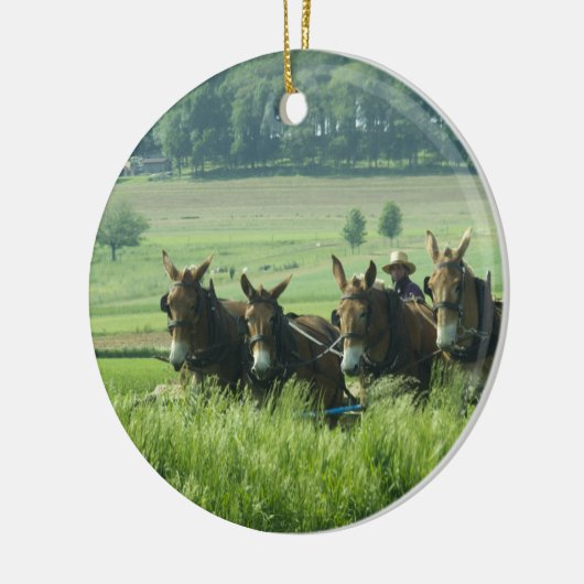 Amish Horse Drawn Plough Keramisch Ornament (Links)