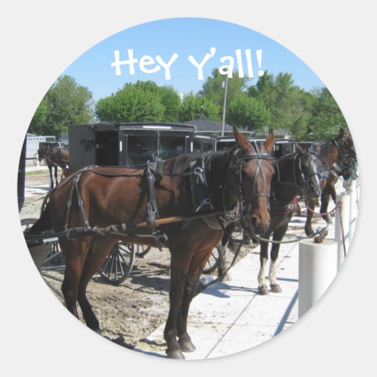 Amish Horses Say Hi! Ronde Sticker (Voorkant)