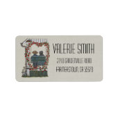 Amish paar op veranda schommel etiket (Voorkant)