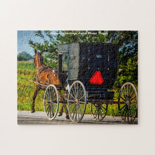 Amish Paard Buggie Indiana. Kerst Paard Buggie Legpuzzel (Horizontaal)