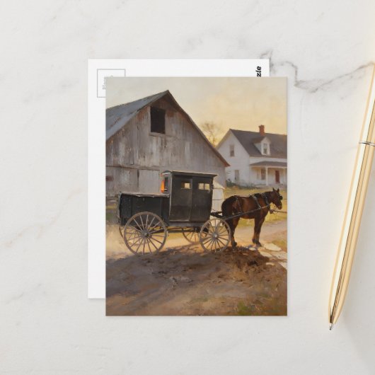 Amish paard en buggy briefkaart (Voorkant / Achterkant in situ)