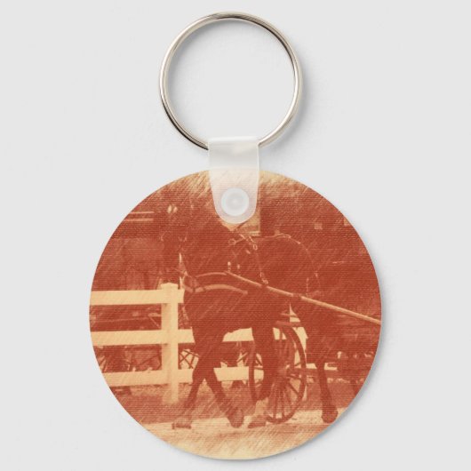 Amish Paard en Buggy Sepia Sleutelhanger (Voorkant)