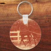 Amish Paard en Buggy Sepia Sleutelhanger (Voorkant)