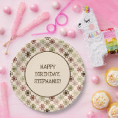 Amish Quilt Druk Neutrale Kleuren Gepersonaliseerd Papieren Bordje (Feest)