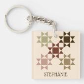 Amish Quilt Druk Neutrale Kleuren Gepersonaliseerd Sleutelhanger (voorkant)