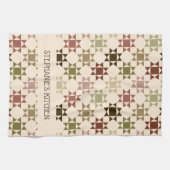 Amish Quilt Druk Neutrale Kleuren Gepersonaliseerd Theedoek (Horizontaal)