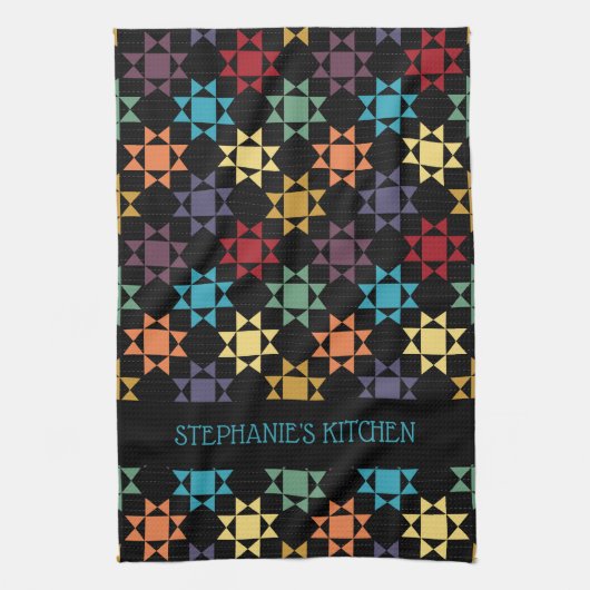 Amish Quilt Print Bright kleuren op maat Theedoek (Verticaal)