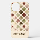 Amish Quilt Print Cream, bruin gepersonaliseerd Case-Mate iPhone Case (Achterkant)