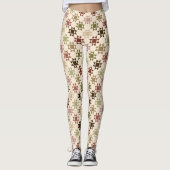 Amish Quilt Print Crème Neutrale kleuren Patroon Leggings (Voorkant)