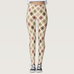 Amish Quilt Print Crème Neutrale kleuren Patroon Leggings