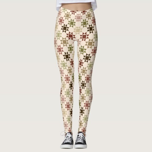Amish Quilt Print Crème Neutrale kleuren Patroon Leggings (Voorkant)
