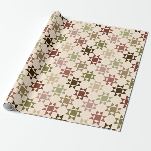 Amish Quilt Print Neutrale kleuren gepatterd Cadeaupapier (Uitgerold)
