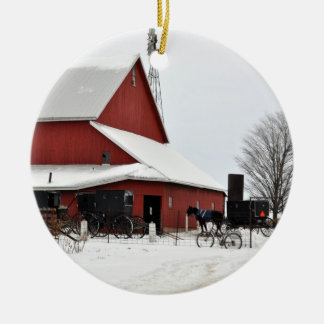 Amish Red Barn kerstversiering Keramisch Ornament