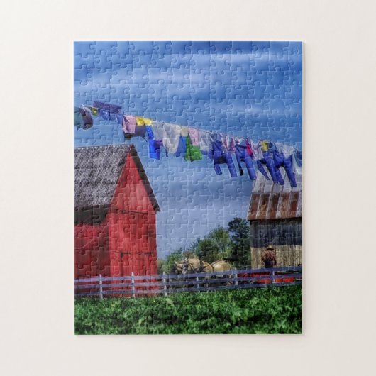 Amish Red Barn Puzzle Legpuzzel (Verticaal)