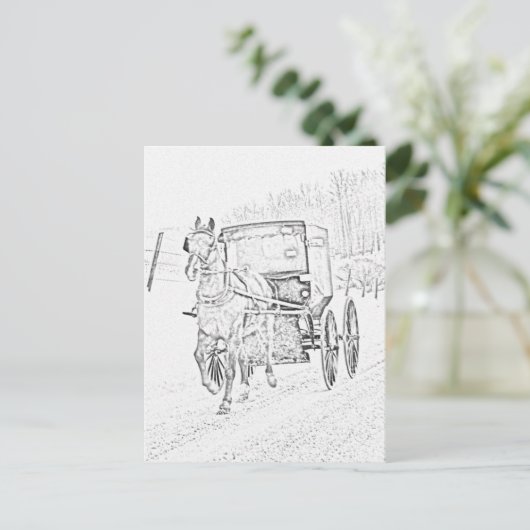 Amish Sketch-Horse en Buggy-Briefkaart Briefkaart (Staand voorkant)