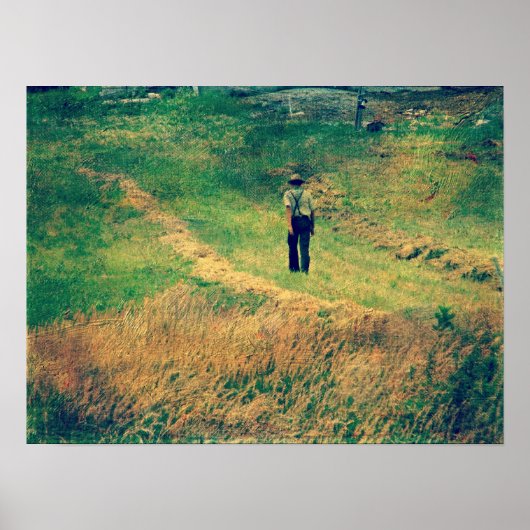 Amish Walking Beside Hay Field Poster (Voorkant)