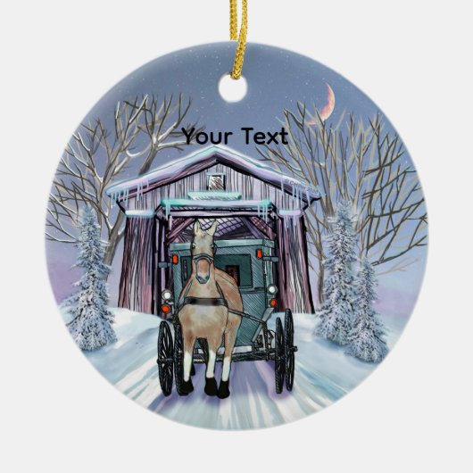 Amish Winter Overdekte Brug Keramisch Ornament (Voorkant)
