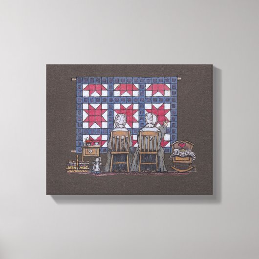 Amish Women Quilting Canvas Afdruk (Voorkant)
