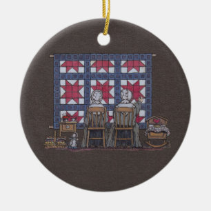 Amish Women Quilting Keramisch Ornament