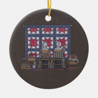 Amish Women Quilting Keramisch Ornament