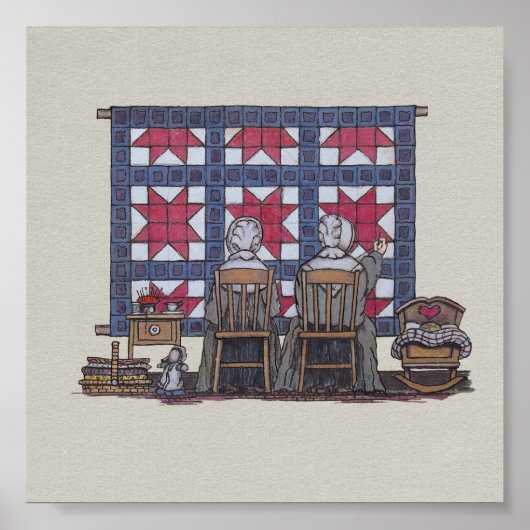 Amish Women Quilting Poster (Voorkant)
