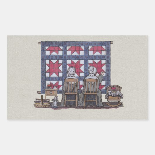 Amish Women Quilting Rechthoekige Sticker (Voorkant)