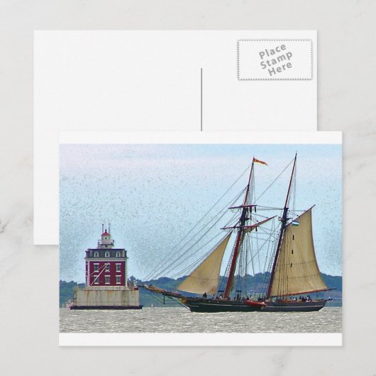 Amistad bij Ledge Light House Briefkaart (Voorkant / Achterkant)