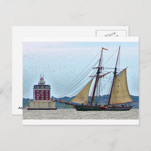 Amistad bij Ledge Light House Briefkaart (Voorkant / Achterkant)