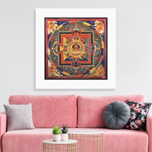 Amitayus mandala, 19e-eeuwse Tibetaanse school Canvas Afdruk (Insitu (Woonkamer))