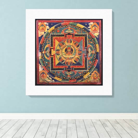 Amitayus mandala, 19e-eeuwse Tibetaanse school Canvas Afdruk (Insitu (Houten vloer))