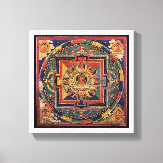 Amitayus mandala, 19e-eeuwse Tibetaanse school Canvas Afdruk (Voorkant)