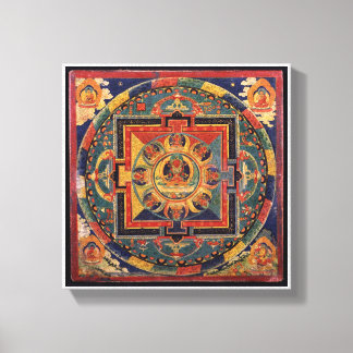 Amitayus mandala, 19e-eeuwse Tibetaanse school Canvas Afdruk