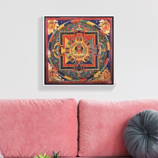 Amitayus mandala, 19e-eeuwse Tibetaanse school Canvas Afdruk (Insitu (Woonkamer))