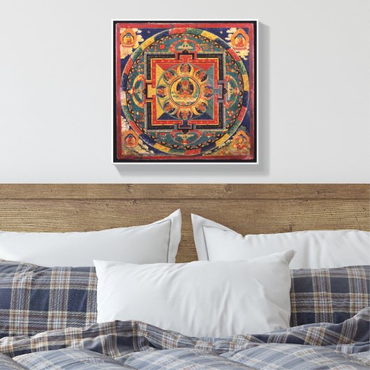 Amitayus mandala, 19e-eeuwse Tibetaanse school Canvas Afdruk (Insitu (Slaapkamer))