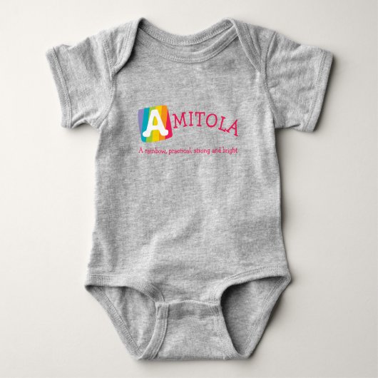 Amitola unisex regenboog baby naam betekenis romper (Voorkant)