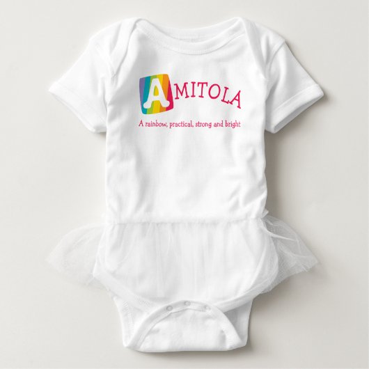 Amitola unisex regenboog baby naam betekenis romper (Voorkant)
