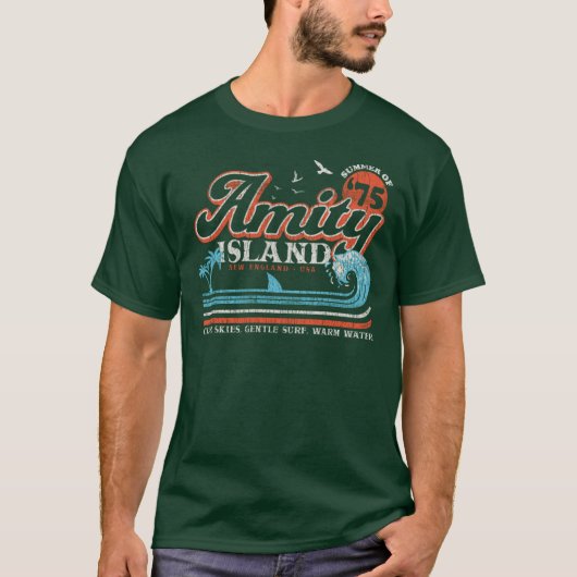 Amity Island Retro Versleten Universal UCS LLC jon T-shirt (Voorkant)